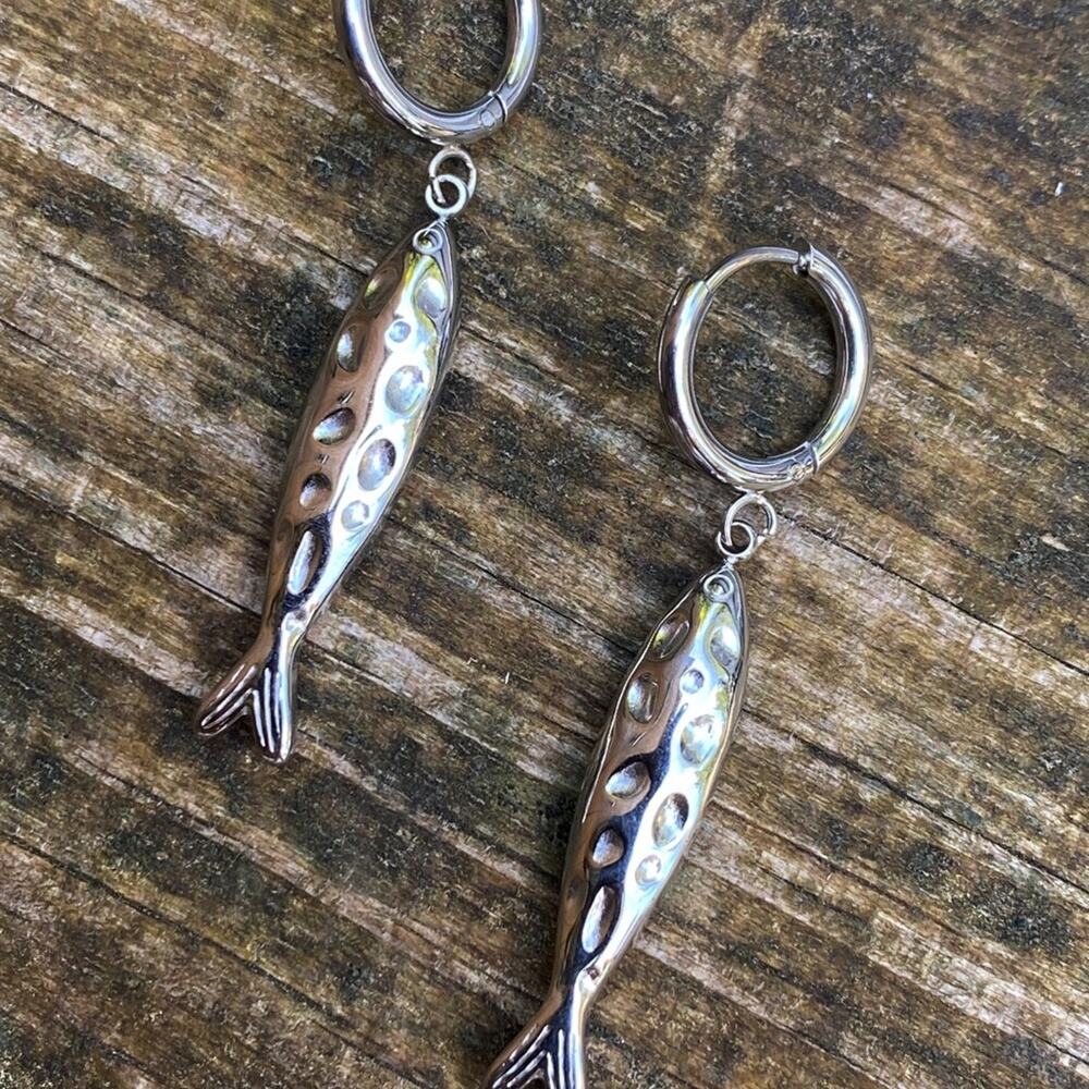 NEW Silver Sardine Hoop Earrings